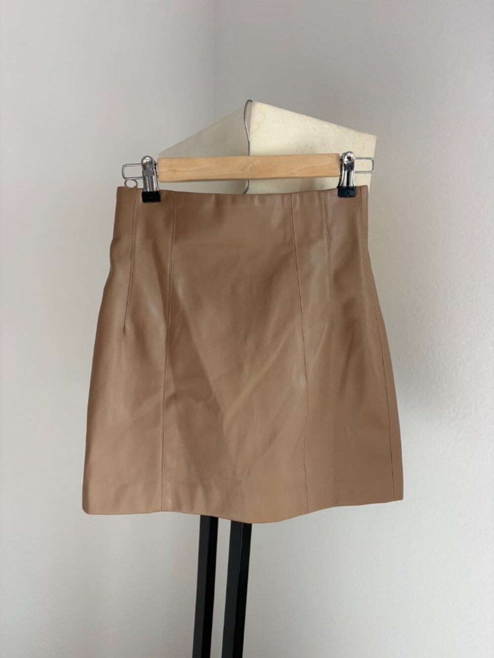 Zara Brown / Beige Faux Leather Mini Skirt - SMALL